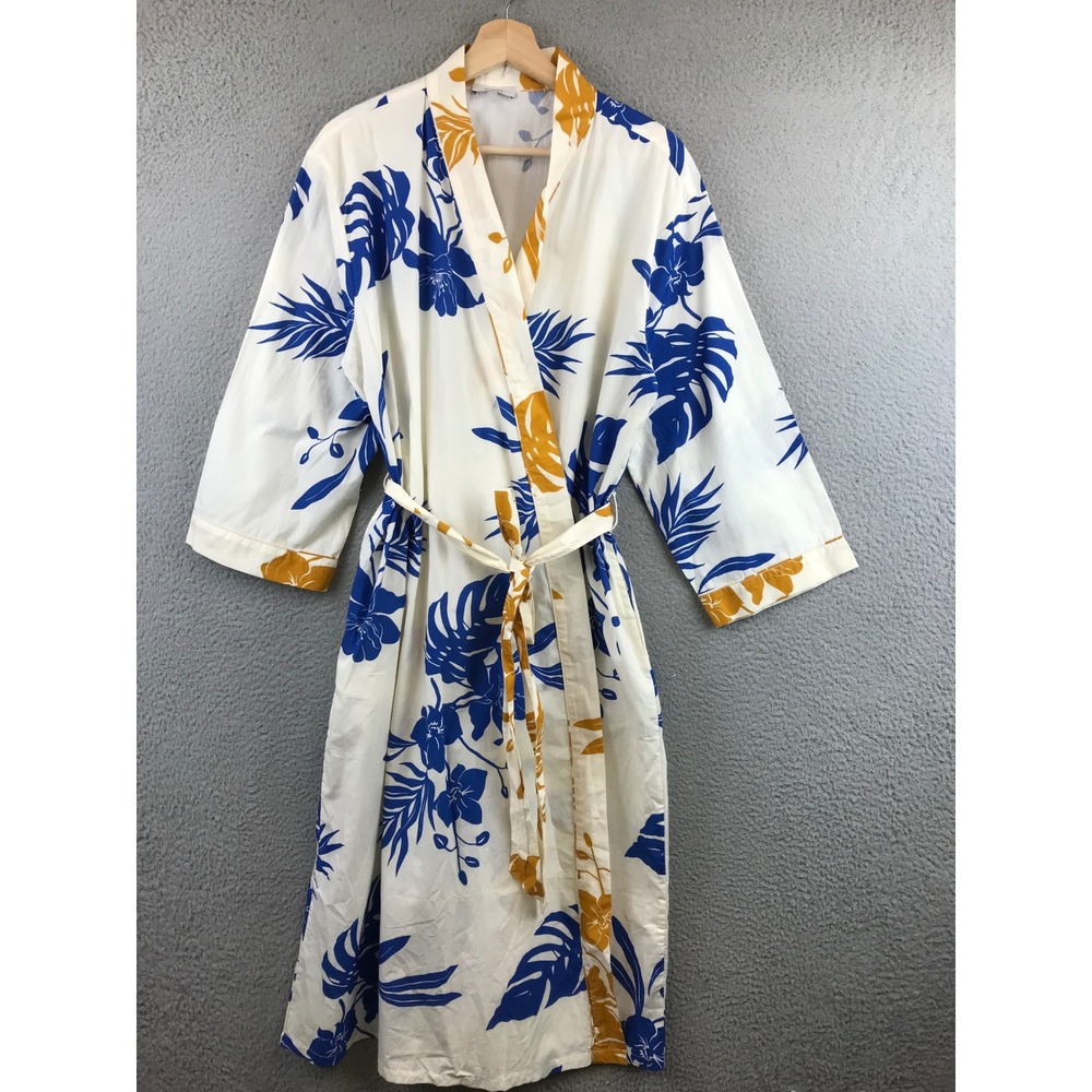 Poetry Women's Tropical Floral Robe Kimono M/L White Blue Yellow